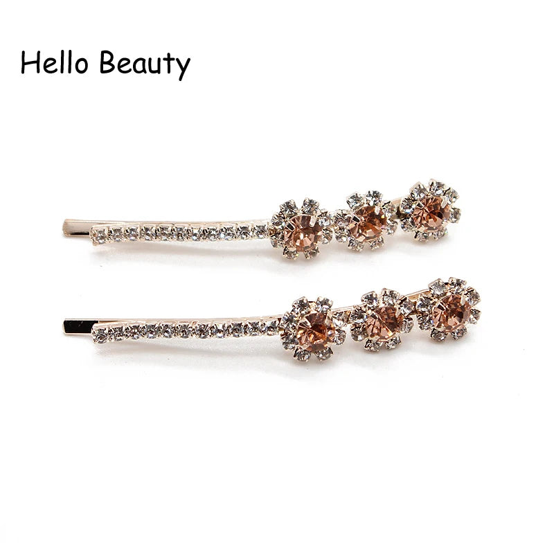 Barrette en pierre luxueuse pour cheveux, 1 paire, mode coréenne, accessoires pour cheveux, Clip bleu marine clair, strass rond, cristal, bijoux pour femmes et filles