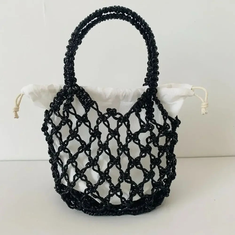 Sac à main tissé de luxe pour femmes, sac de rangement de grande capacité, sac à cordon, sac tissé Portable, sac seau tissé pour filles