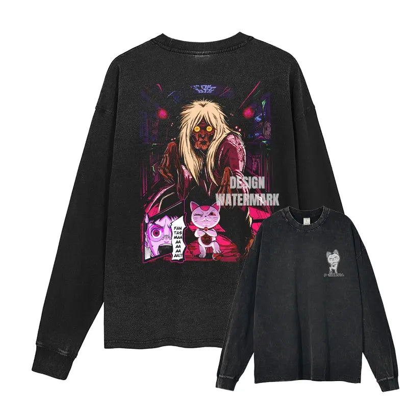 Anime Dandadan Long Sleeve Sweater, Vintage Washed Dan Da Dan T Shirts, Respzed Ayase Momo PVD Y-Tees, 100% Cotton