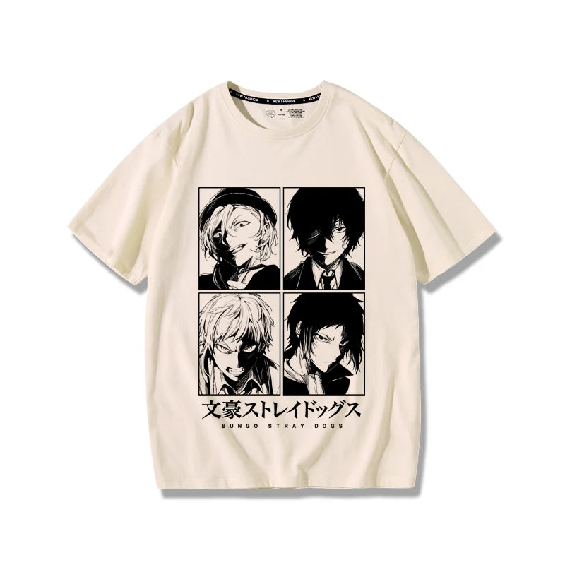 Suspense Anime Bungo chiens errants impression créative été hommes 100% coton T-Shirt en plein air décontracté rue tendance vêtements pour hommes