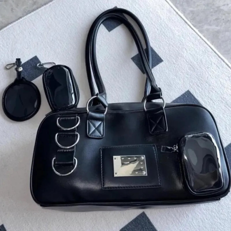 JIAERDI Harajuku Black Ita Bag Handbag Women Japanese Uniform Transparent Shoulder Bags Female Preppy Style Kawaii Underarm Bag