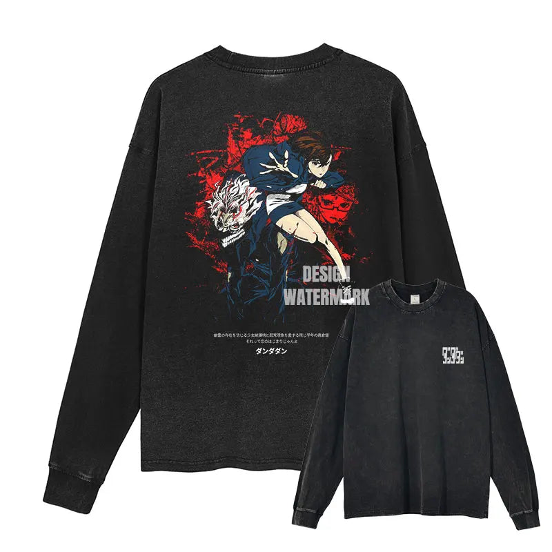 Anime Dandadan Long Sleeve Sweater, Vintage Washed Dan Da Dan T Shirts, Respzed Ayase Momo PVD Y-Tees, 100% Cotton