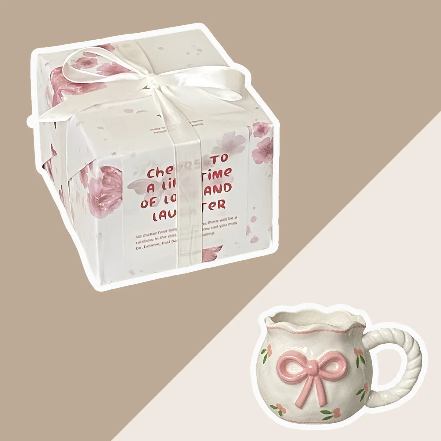 Tasse à café en céramique avec nœud rose irrégulier, tasse en Relief faite à la main, tasse à café pour la maison, tasse à lait pour petit déjeuner, cadeau d'anniversaire, nouveau