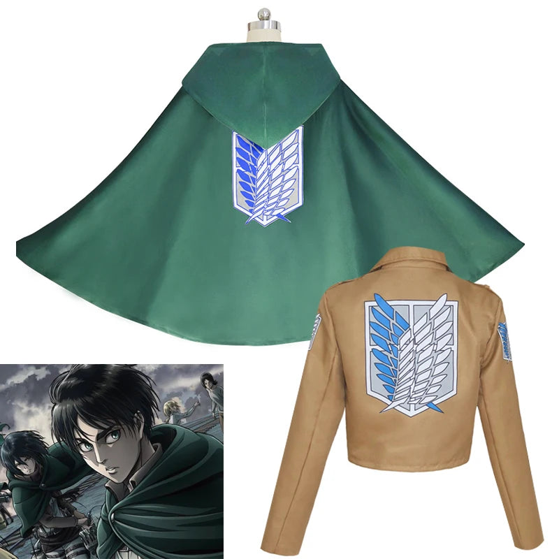 Attack on Titan Cosplay Costume, Anime Shingeki no Kyojin Cosplay, Jacket Coat, Eren Scout Legion, Green Cape Coat, Halloween