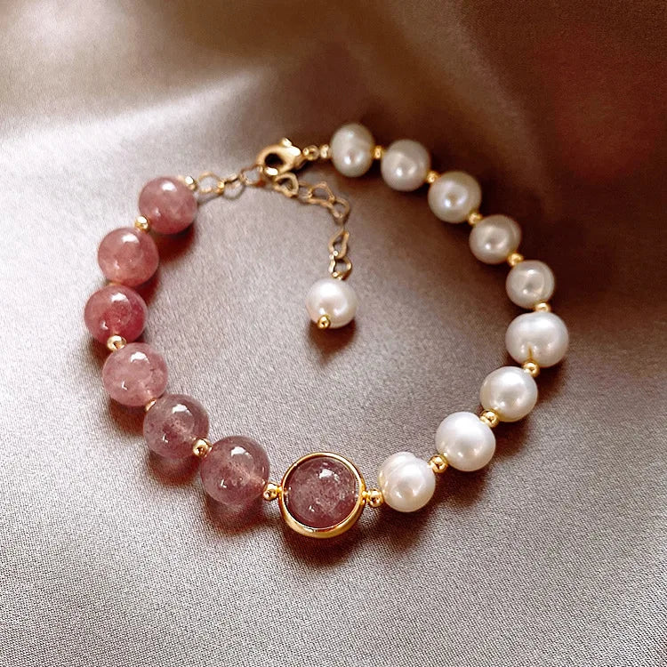Bracelets baroques en perles d'eau douce et Quartz fraise pour femmes, bijoux de haute qualité, cadeaux de saint-valentin, ne se décolore pas, 100%