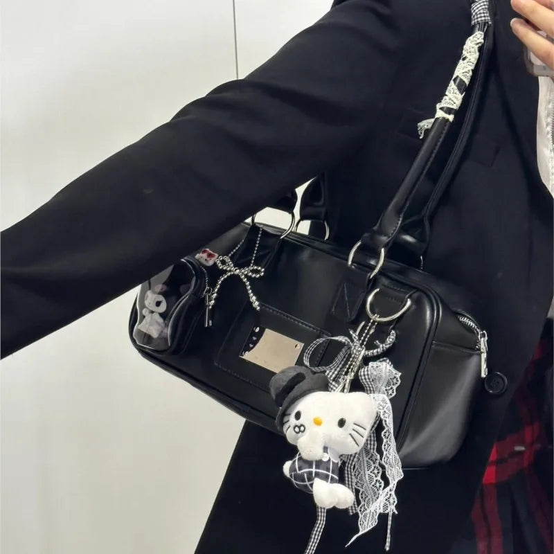 JIAERDI Harajuku Black Ita Bag Handbag Women Japanese Uniform Transparent Shoulder Bags Female Preppy Style Kawaii Underarm Bag