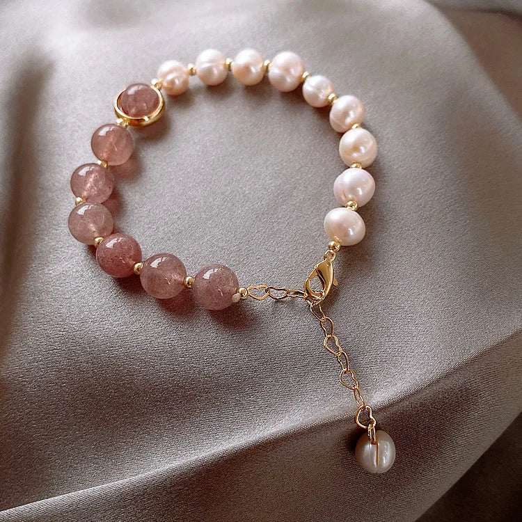 Bracelets baroques en perles d'eau douce et Quartz fraise pour femmes, bijoux de haute qualité, cadeaux de saint-valentin, ne se décolore pas, 100%