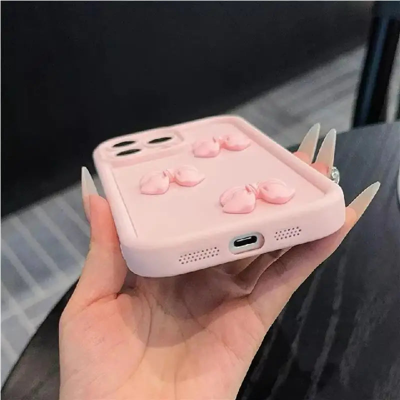 Coque de téléphone à nœud papillon rose 3D, étui souple en Silicone mignon pour iPhone 15 16 Pro Max 11 12 13 14 Pro Plus, housse bonbon antichoc