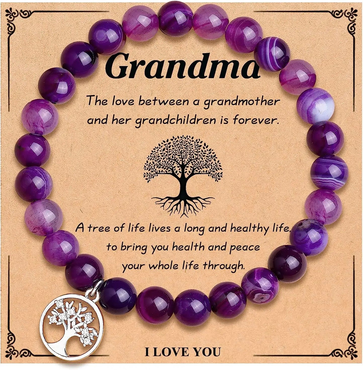 Bracelet en Agate violette, carte d'arbre de vie, Bracelet en pierre naturelle perlée de Rhodochrosite, cadeaux d'anniversaire et de noël pour Nana/grand-mère/maman