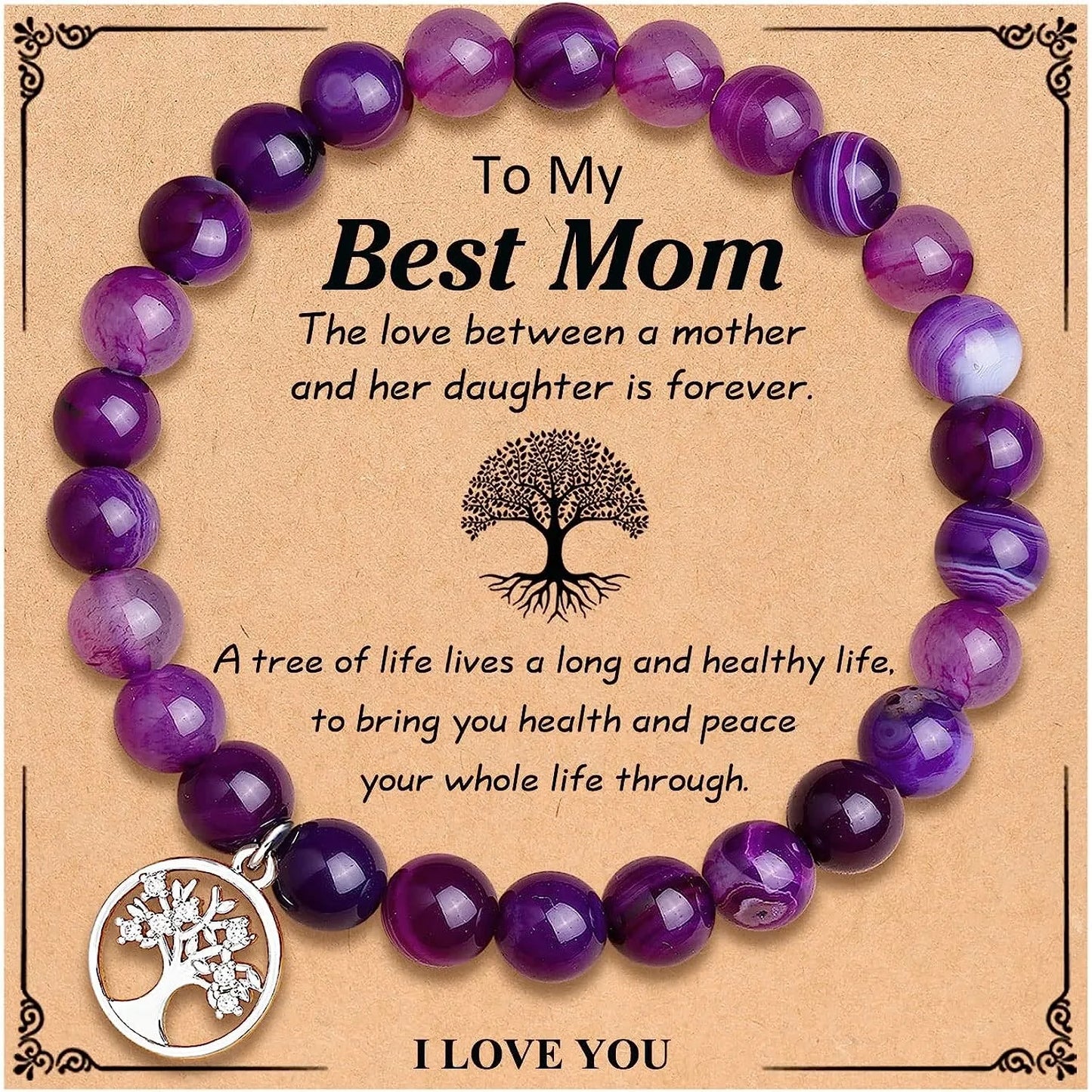 Bracelet en Agate violette, carte d'arbre de vie, Bracelet en pierre naturelle perlée de Rhodochrosite, cadeaux d'anniversaire et de noël pour Nana/grand-mère/maman