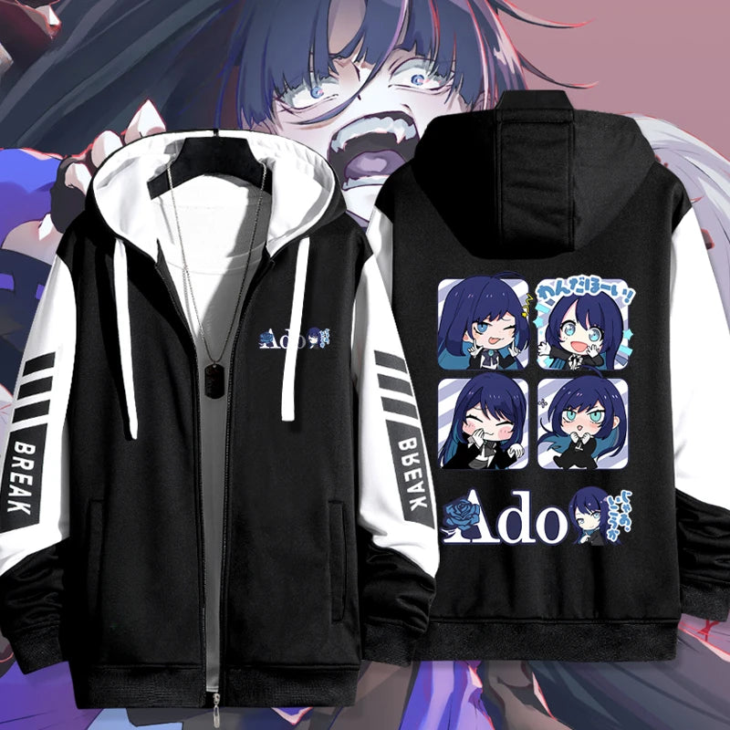 Men Women Cartoon Print Zip Up Hoodie Harajuku Sweatshirt Zip Up Hooded Jacket Hip Hop Singer Teen Sweatshirt Streetwear