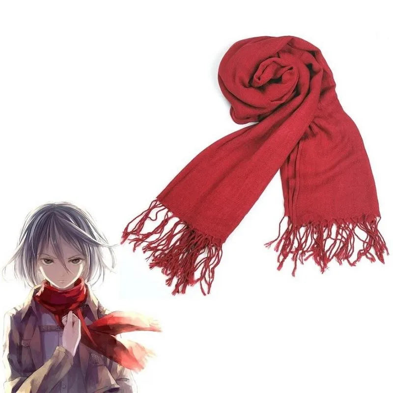 Attack on Titan Mikasa Ackerman Cosplay Scarf Japanese Anime Shingeki no Kyojin Red Daily Casual All-match Scarves