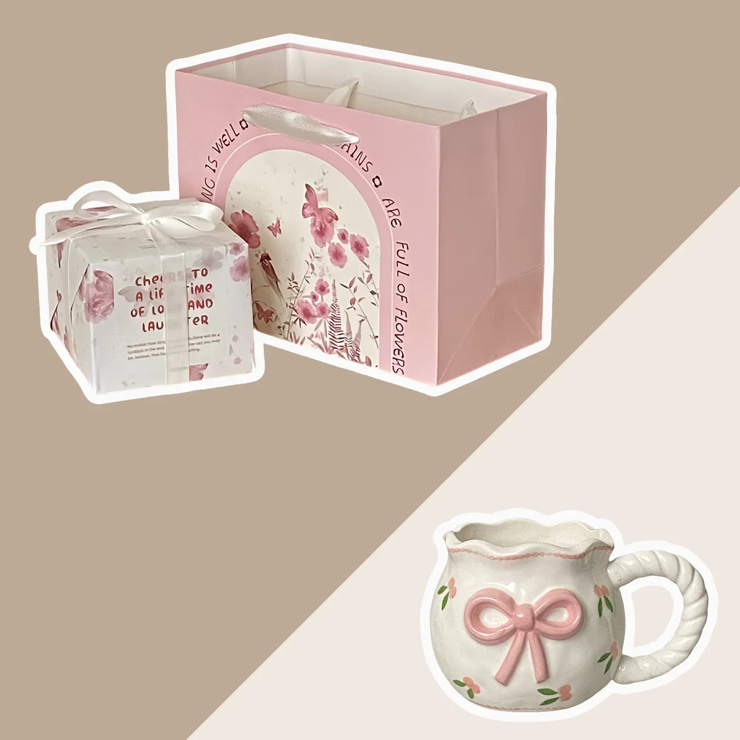 Tasse à café en céramique avec nœud rose irrégulier, tasse en Relief faite à la main, tasse à café pour la maison, tasse à lait pour petit déjeuner, cadeau d'anniversaire, nouveau