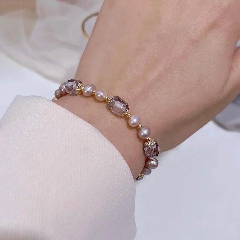 Bracelet Vintage en Imitation de perles violettes pour femmes et filles, Design à la mode, chaîne réglable en cristal, bijoux cadeaux