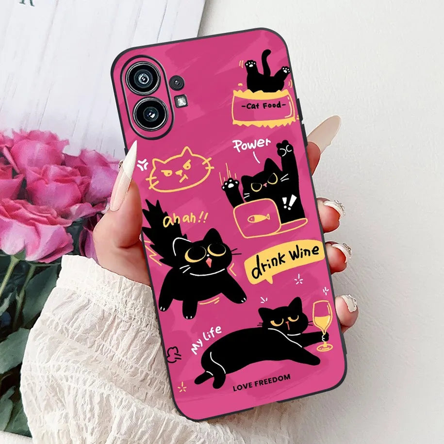 Coque de téléphone 6.55 "pour rien de téléphone (1) One 1 A063 couverture arrière antichoc en Silicone noir souple pour rien Phone1 dessin animé Funda nouveau