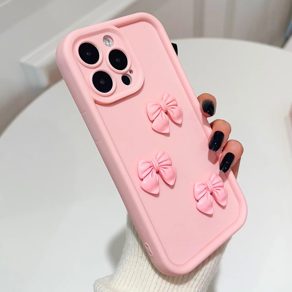 Coque de téléphone à nœud papillon rose 3D, étui souple en Silicone mignon pour iPhone 15 16 Pro Max 11 12 13 14 Pro Plus, housse bonbon antichoc