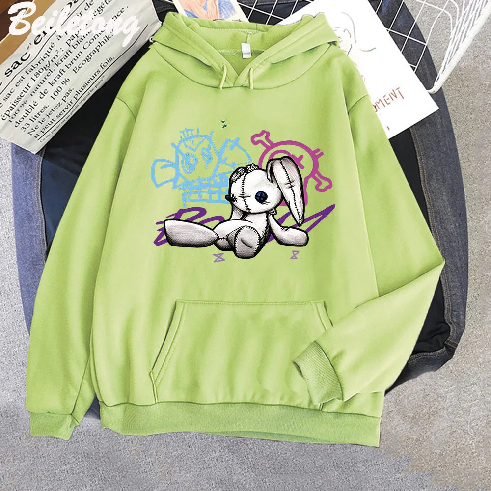 Arcane Jinx Hoodie Monkey Doll Rabbit Graffiti Grunge Style Kpop Clothes Black Anime Sweatshirt Streetwear Unisex Women Clothing
