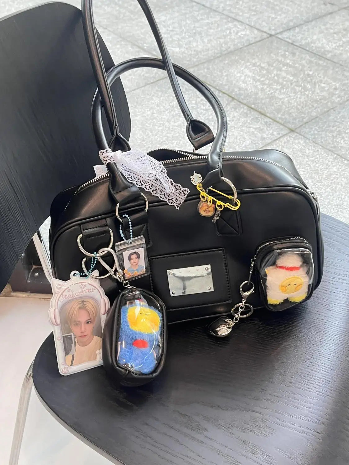 JIAERDI Harajuku Black Ita Bag Handbag Women Japanese Uniform Transparent Shoulder Bags Female Preppy Style Kawaii Underarm Bag