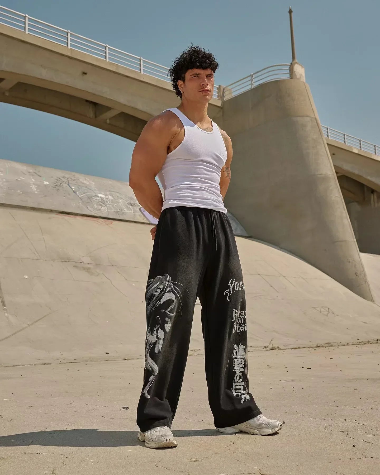 YOUNGLA American Cartoon Attack on Titan Jogger Cotton Wool Printed Wide Leg Pants