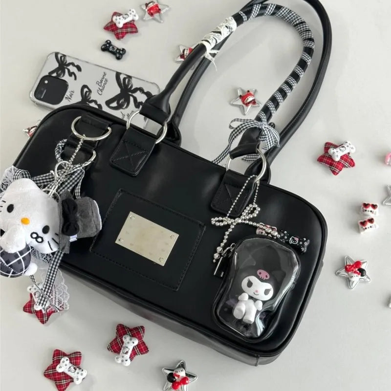 JIAERDI Harajuku Black Ita Bag Handbag Women Japanese Uniform Transparent Shoulder Bags Female Preppy Style Kawaii Underarm Bag