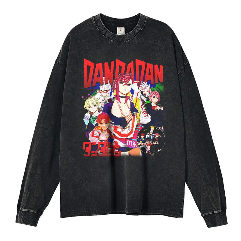 Anime Dandadan Long Sleeve Sweater, Vintage Washed Dan Da Dan T Shirts, Respzed Ayase Momo PVD Y-Tees, 100% Cotton