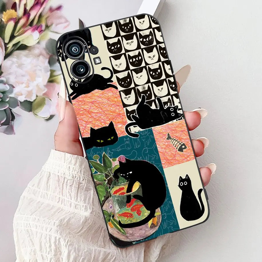 Coque de téléphone 6.55 "pour rien de téléphone (1) One 1 A063 couverture arrière antichoc en Silicone noir souple pour rien Phone1 dessin animé Funda nouveau
