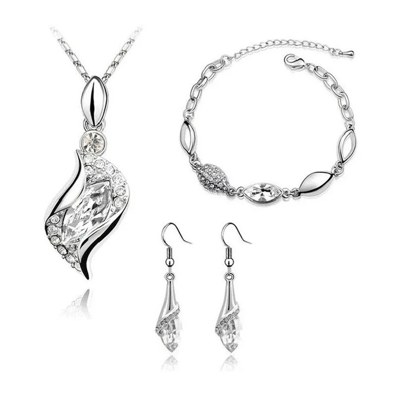 Nouveau luxe 925 en argent Sterling cristal ensemble de bijoux pour les femmes pendentif collier boucles d'oreilles Bracelet ensemble bijoux de mode