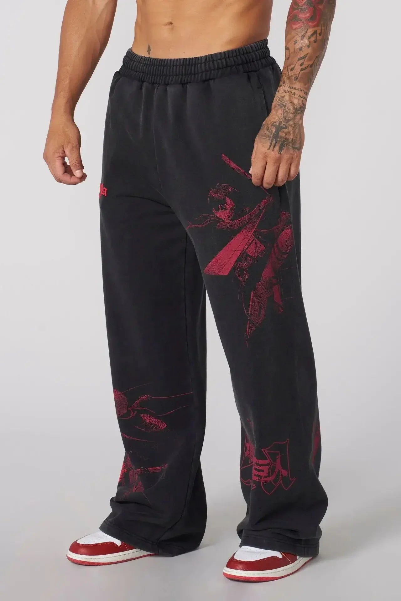 YOUNGLA American Cartoon Attack on Titan Jogger Cotton Wool Printed Wide Leg Pants