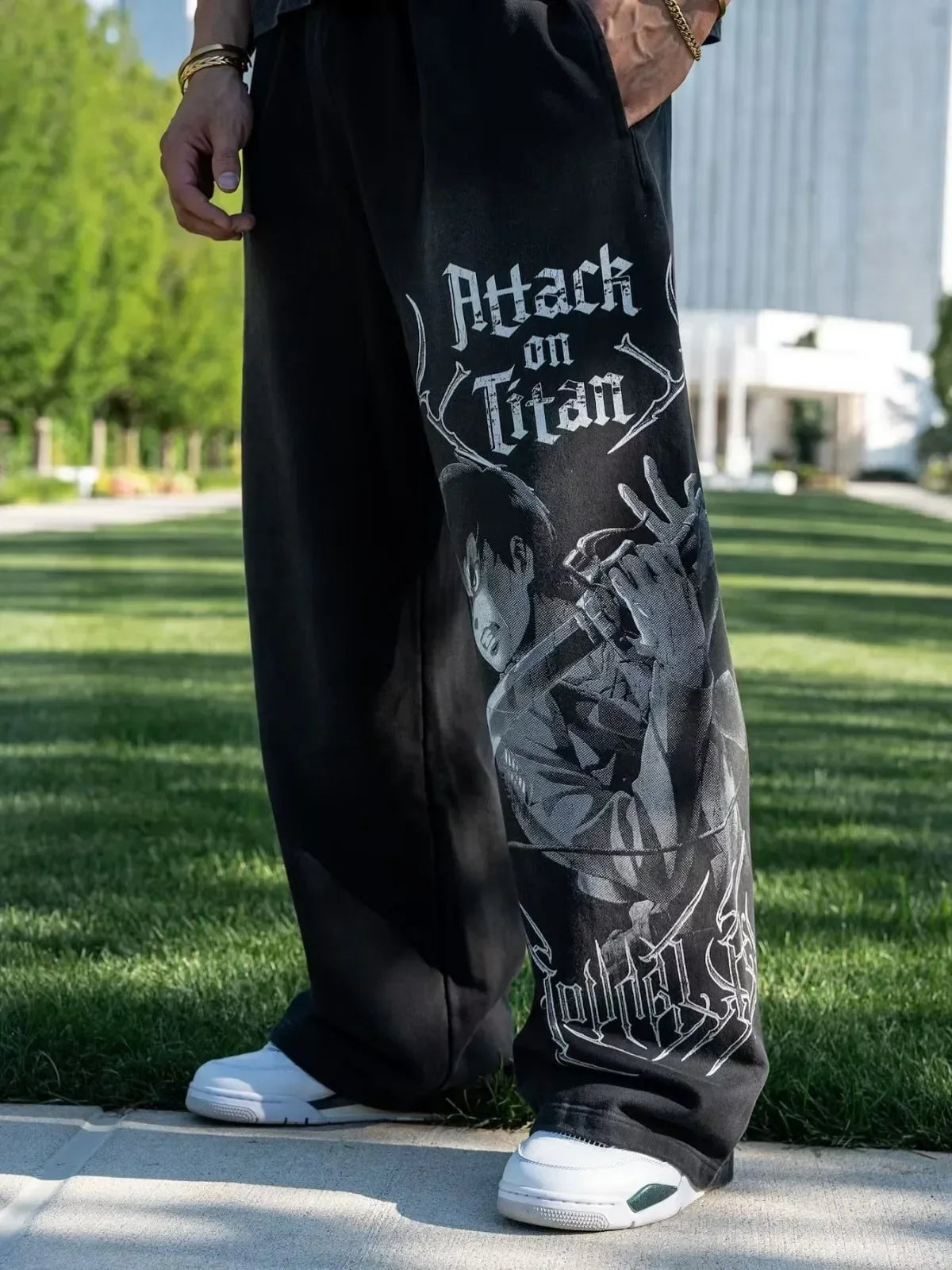 YOUNGLA American Cartoon Attack on Titan Jogger Cotton Wool Printed Wide Leg Pants