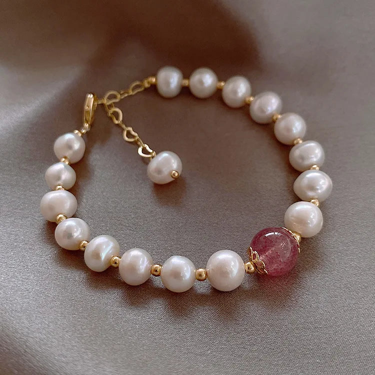 Bracelets baroques en perles d'eau douce et Quartz fraise pour femmes, bijoux de haute qualité, cadeaux de saint-valentin, ne se décolore pas, 100%
