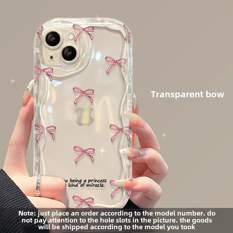 Coque de téléphone à nœud papillon pour IPhone 16 Pro Max 15 14 13 12 11 Plus, antichoc, transparente, souple, Protection arrière
