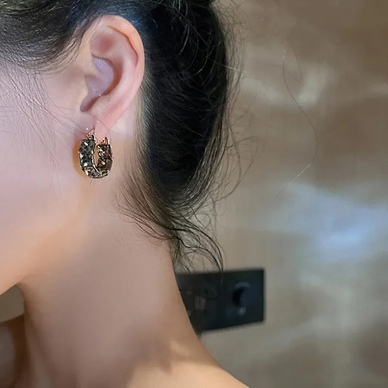 Boucles d'oreilles carrées en cristal gris plaqué or, nouveau Design coréen, bijoux à la mode, accessoires de travail quotidiens élégants pour femmes, 2023