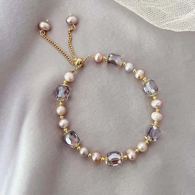 Bracelet Vintage en Imitation de perles violettes pour femmes et filles, Design à la mode, chaîne réglable en cristal, bijoux cadeaux