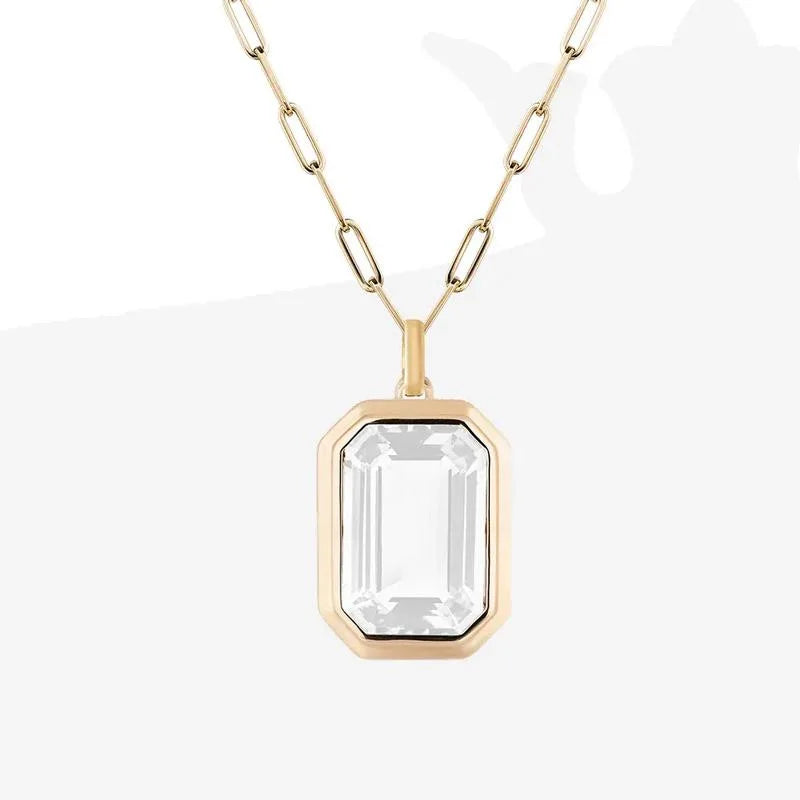 Collier pendentif en forme carrée en cristal clair pour femmes, plaqué or, chaîne à maillons en acier inoxydable, bijoux tendance, nouvelle collection