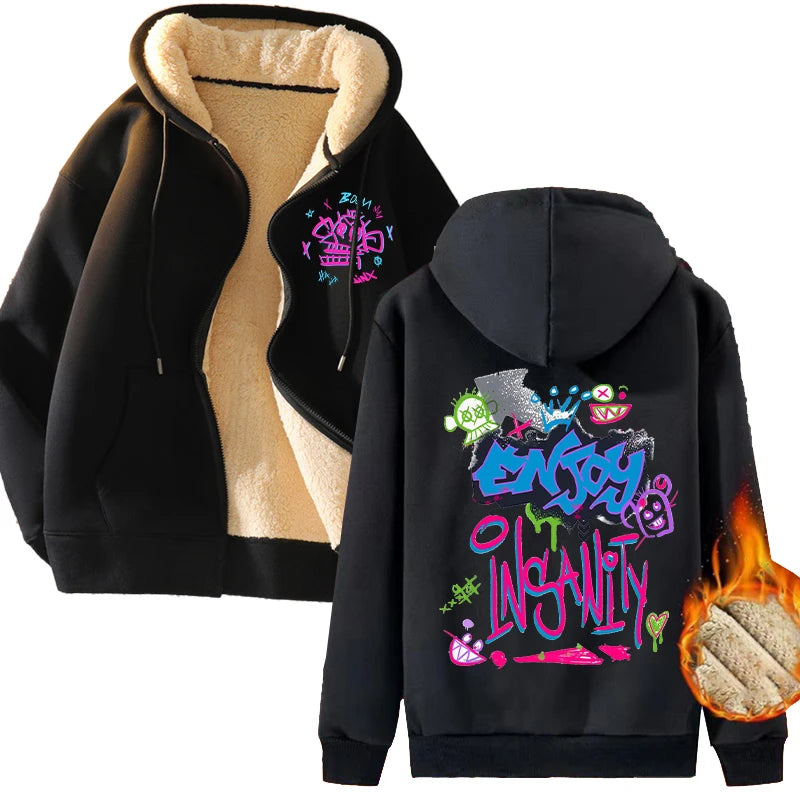 New Arcane Jinx Zip Up Hoodie Men Anime Hoodies Thickened Warm Hooded Sweatshirts Casual Sports Coat 2024 Winter Women Clothes