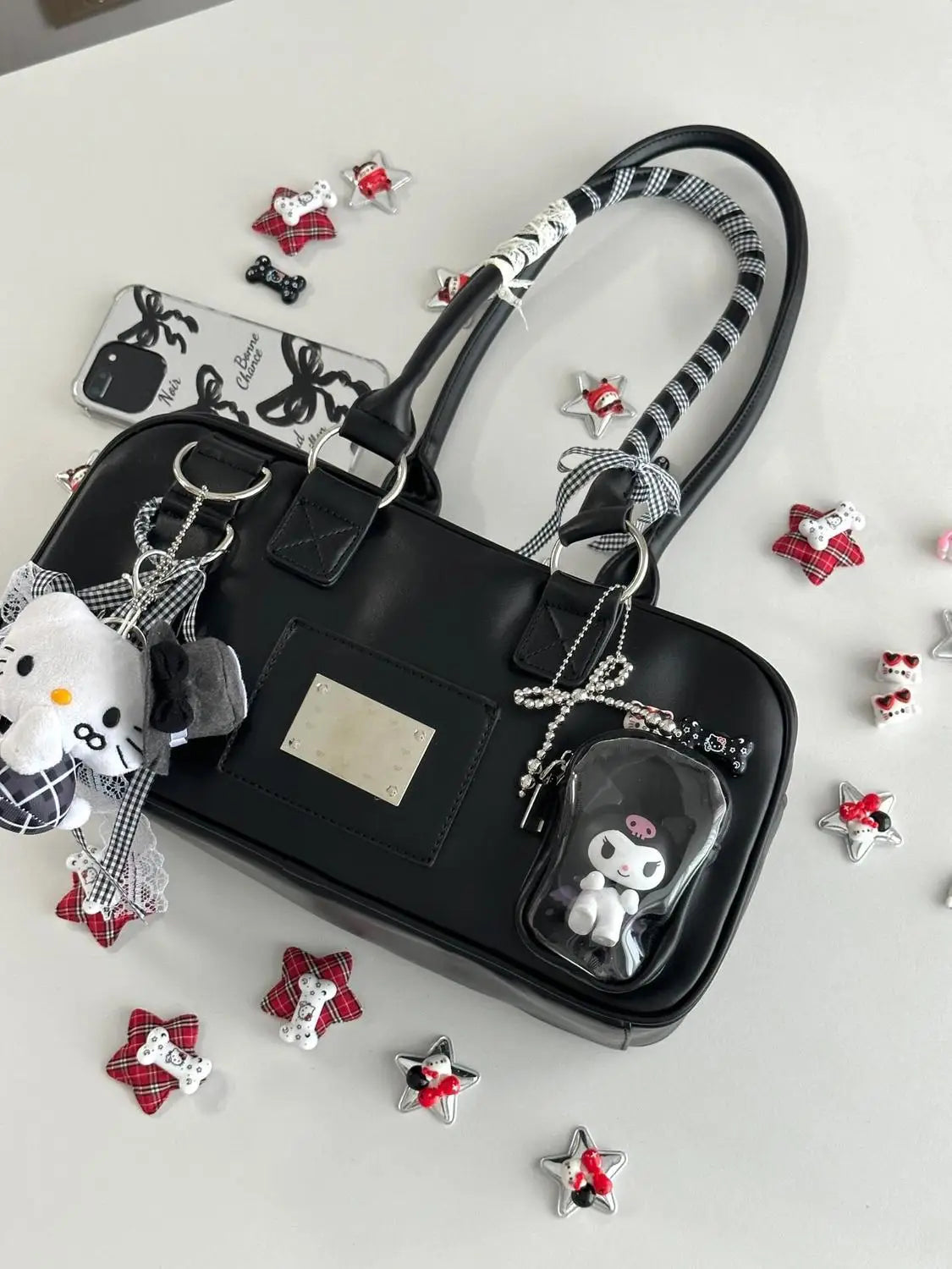 JIAERDI Harajuku Black Ita Bag Handbag Women Japanese Uniform Transparent Shoulder Bags Female Preppy Style Kawaii Underarm Bag
