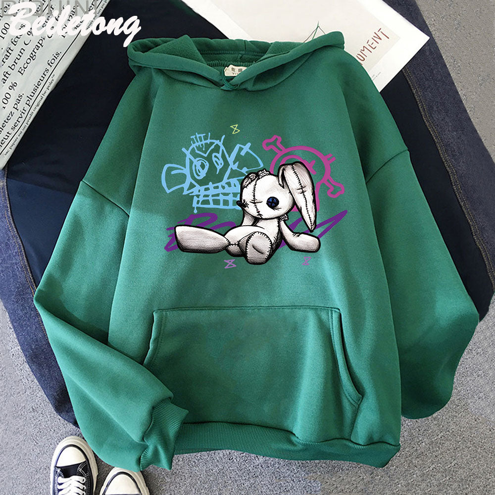 Arcane Jinx Hoodie Monkey Doll Rabbit Graffiti Grunge Style Kpop Clothes Black Anime Sweatshirt Streetwear Unisex Women Clothing