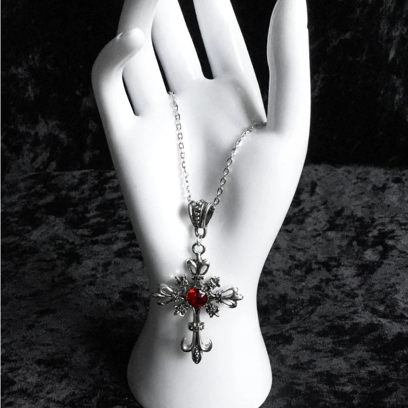 Grand collier de croix chrétienne baroque couleur argent avec cristaux, Crucifix gothique et bijoux de pâques, Crucifix à bijoux unisexe