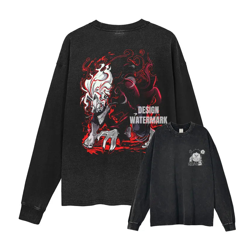 Anime Dandadan Long Sleeve Sweater, Vintage Washed Dan Da Dan T Shirts, Respzed Ayase Momo PVD Y-Tees, 100% Cotton