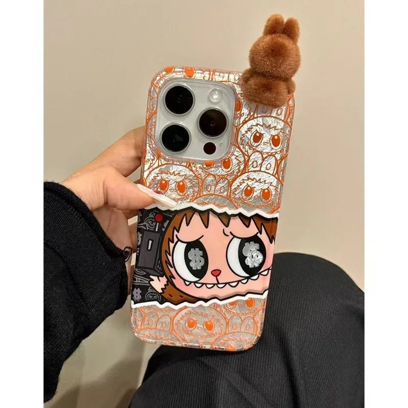 Dessin animé 3d mignon fête Labubu coque de téléphone adapté pour Iphone 16 15 14 13 12 11 série mat antichoc coque de téléphone en Silicone