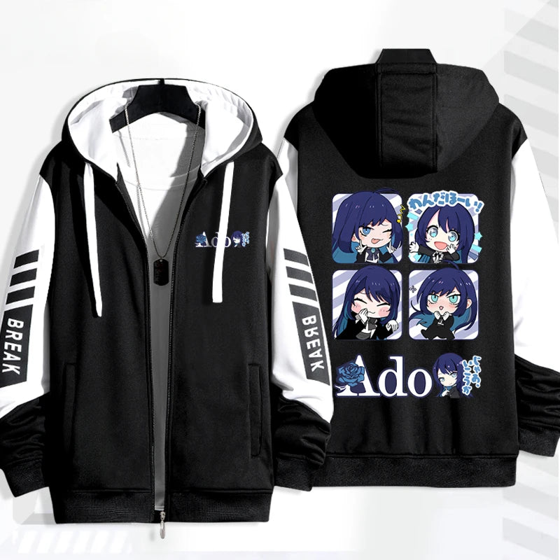 Men Women Cartoon Print Zip Up Hoodie Harajuku Sweatshirt Zip Up Hooded Jacket Hip Hop Singer Teen Sweatshirt Streetwear