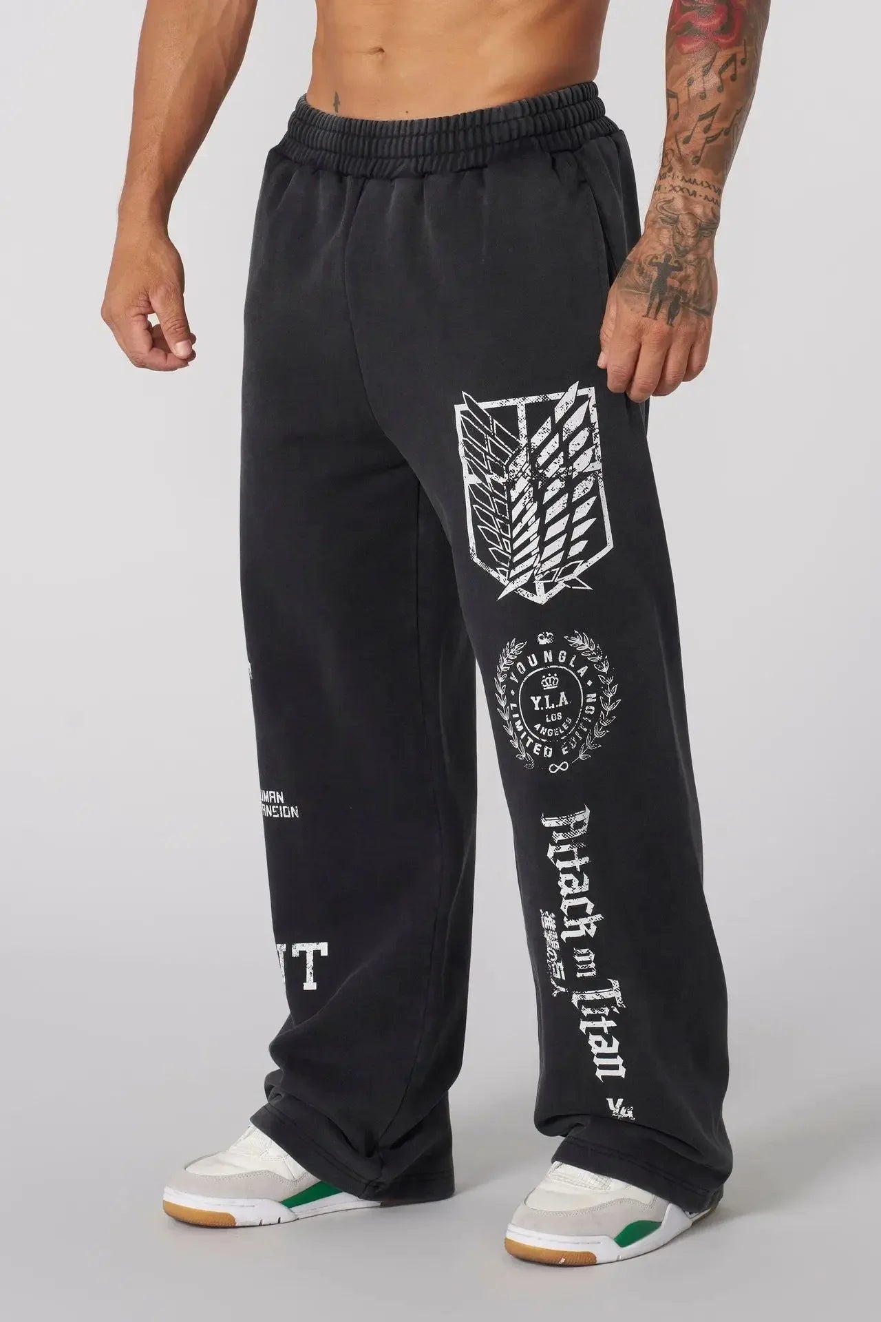 YOUNGLA American Cartoon Attack on Titan Jogger Cotton Wool Printed Wide Leg Pants