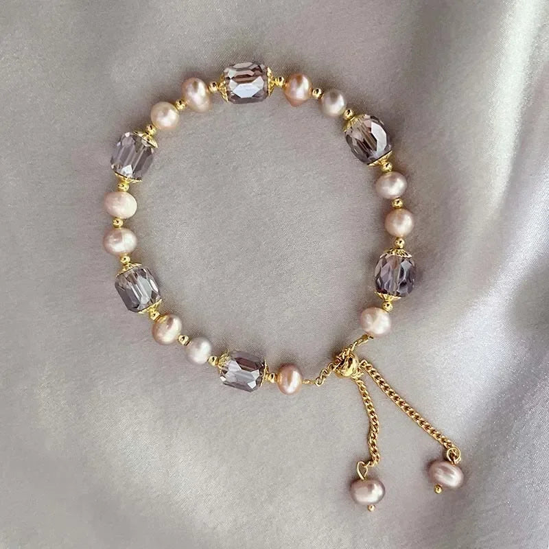 Bracelet Vintage en Imitation de perles violettes pour femmes et filles, Design à la mode, chaîne réglable en cristal, bijoux cadeaux