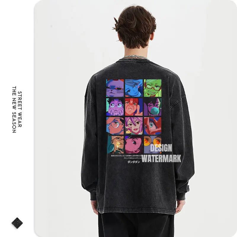Anime Dandadan Long Sleeve Sweater, Vintage Washed Dan Da Dan T Shirts, Respzed Ayase Momo PVD Y-Tees, 100% Cotton