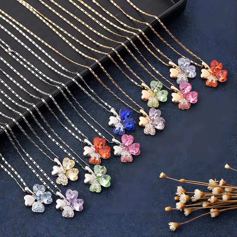 Cristal 4 feuilles trèfle pendentif colliers amant cadeau d'anniversaire qualité mode bijoux livraison directe charme filles mariage
