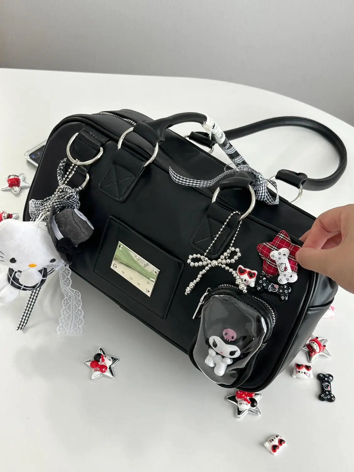 JIAERDI Harajuku Black Ita Bag Handbag Women Japanese Uniform Transparent Shoulder Bags Female Preppy Style Kawaii Underarm Bag