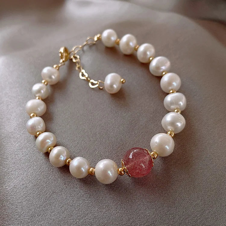 Bracelets baroques en perles d'eau douce et Quartz fraise pour femmes, bijoux de haute qualité, cadeaux de saint-valentin, ne se décolore pas, 100%