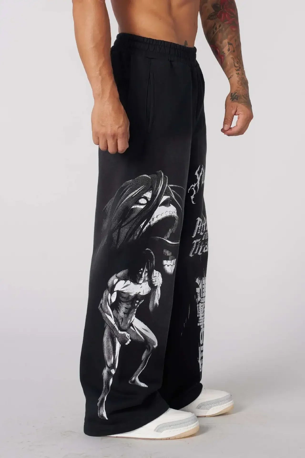 YOUNGLA American Cartoon Attack on Titan Jogger Cotton Wool Printed Wide Leg Pants