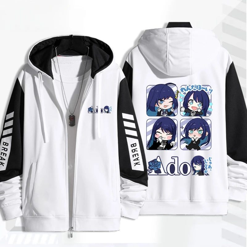 Men Women Cartoon Print Zip Up Hoodie Harajuku Sweatshirt Zip Up Hooded Jacket Hip Hop Singer Teen Sweatshirt Streetwear
