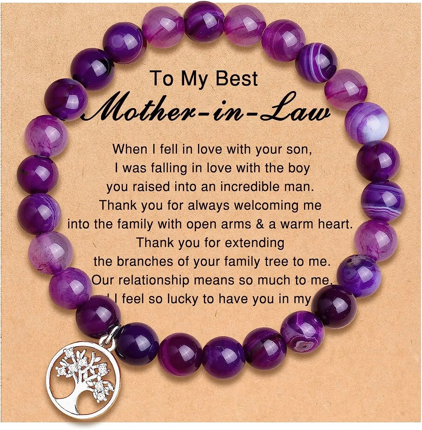 Bracelet en Agate violette, carte d'arbre de vie, Bracelet en pierre naturelle perlée de Rhodochrosite, cadeaux d'anniversaire et de noël pour Nana/grand-mère/maman